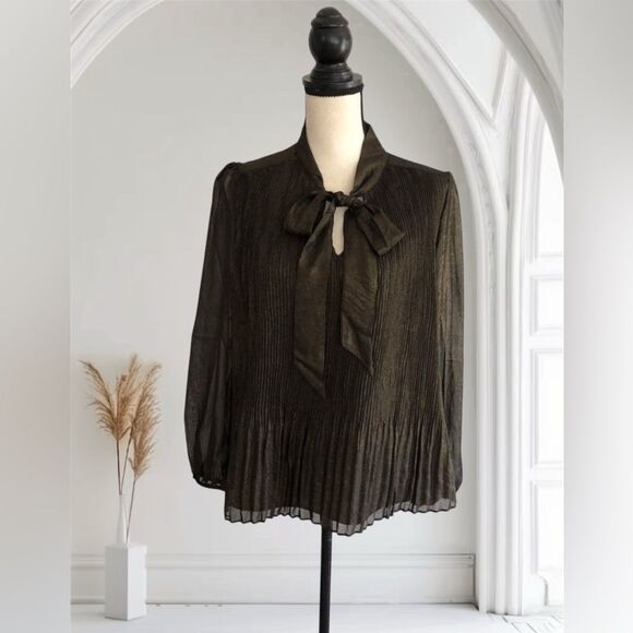 Nanette Lepore Metallic Ruffled Tie-Neck Top - Picture 1 of 12
